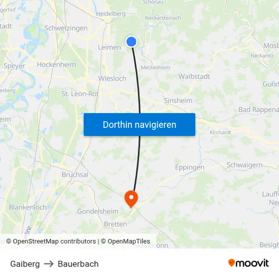 Gaiberg to Bauerbach map
