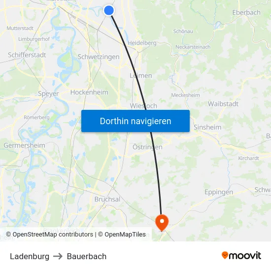 Ladenburg to Bauerbach map