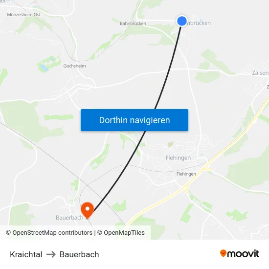 Kraichtal to Bauerbach map