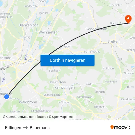 Ettlingen to Bauerbach map