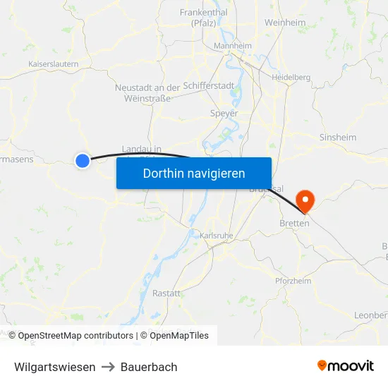 Wilgartswiesen to Bauerbach map