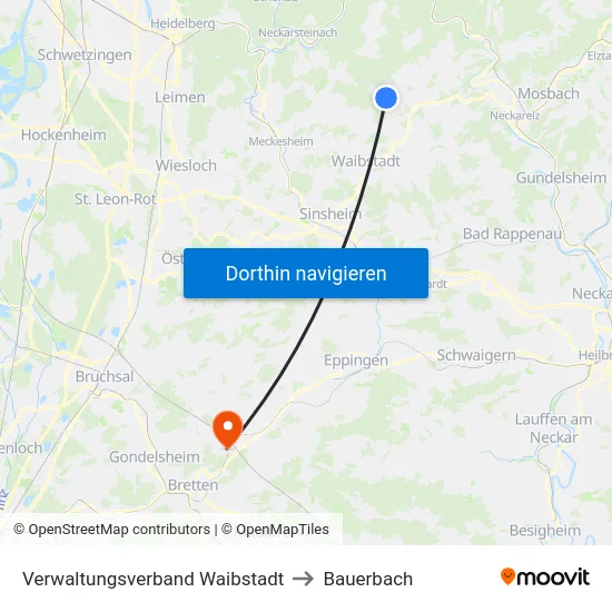Verwaltungsverband Waibstadt to Bauerbach map
