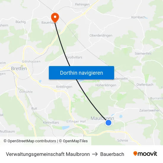 Verwaltungsgemeinschaft Maulbronn to Bauerbach map