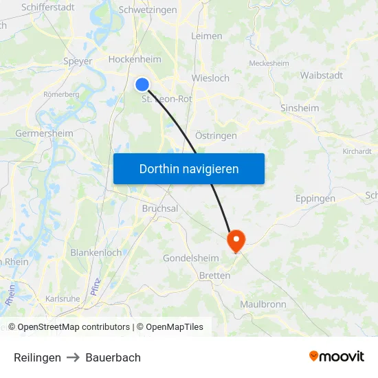 Reilingen to Bauerbach map