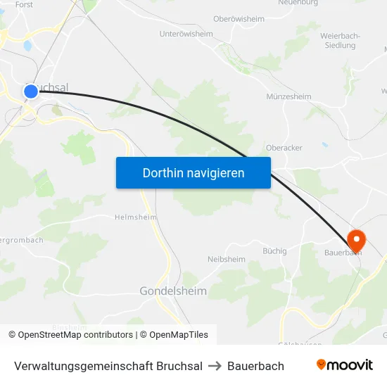 Verwaltungsgemeinschaft Bruchsal to Bauerbach map