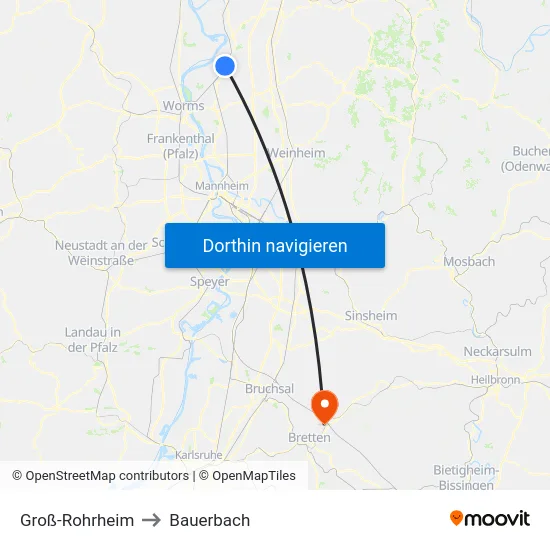 Groß-Rohrheim to Bauerbach map