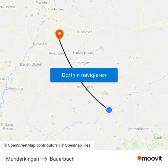 Munderkingen to Bauerbach map