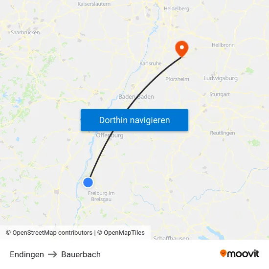 Endingen to Bauerbach map