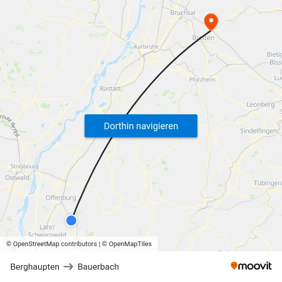 Berghaupten to Bauerbach map