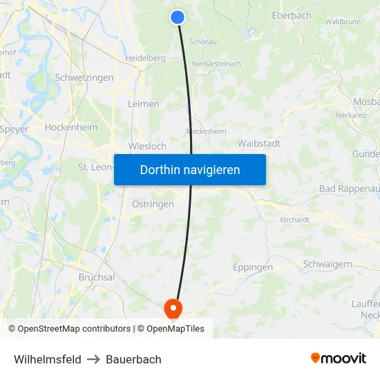 Wilhelmsfeld to Bauerbach map