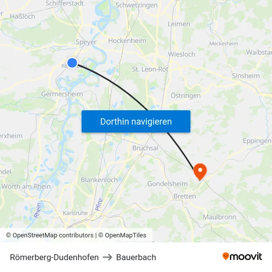 Römerberg-Dudenhofen to Bauerbach map