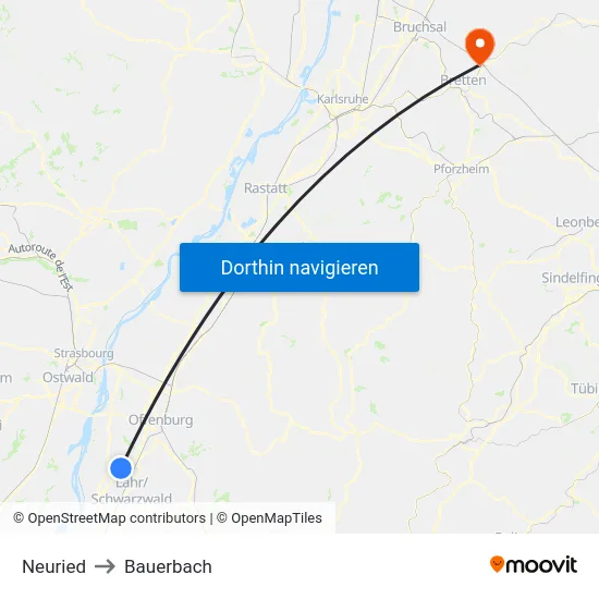 Neuried to Bauerbach map