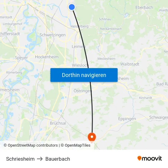 Schriesheim to Bauerbach map
