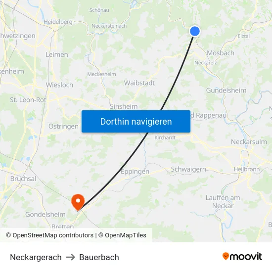 Neckargerach to Bauerbach map