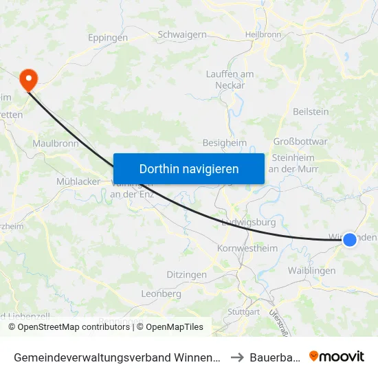 Gemeindeverwaltungsverband Winnenden to Bauerbach map