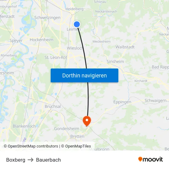 Boxberg to Bauerbach map