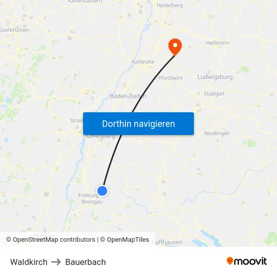 Waldkirch to Bauerbach map