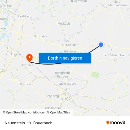 Neuenstein to Bauerbach map