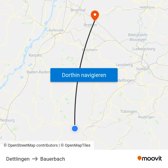 Dettlingen to Bauerbach map