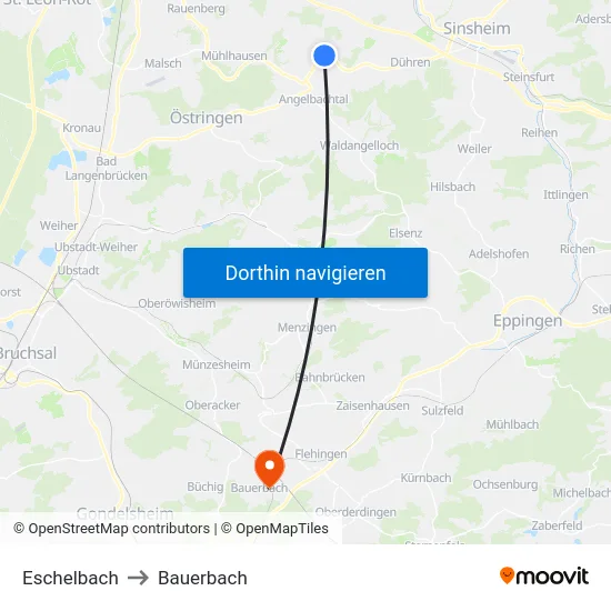Eschelbach to Bauerbach map