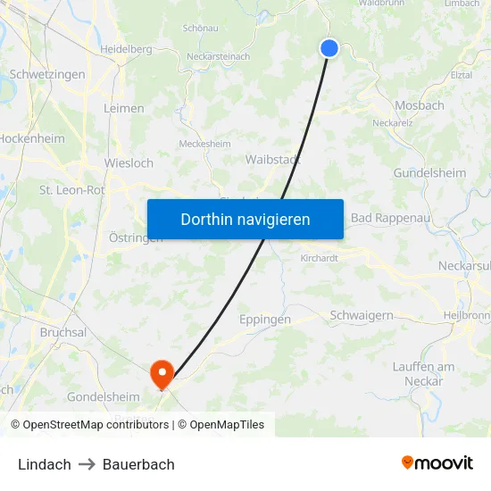 Lindach to Bauerbach map