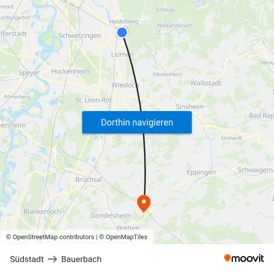 Südstadt to Bauerbach map