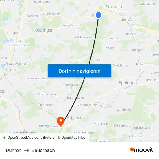 Dühren to Bauerbach map