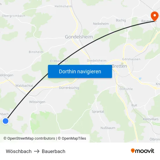 Wöschbach to Bauerbach map