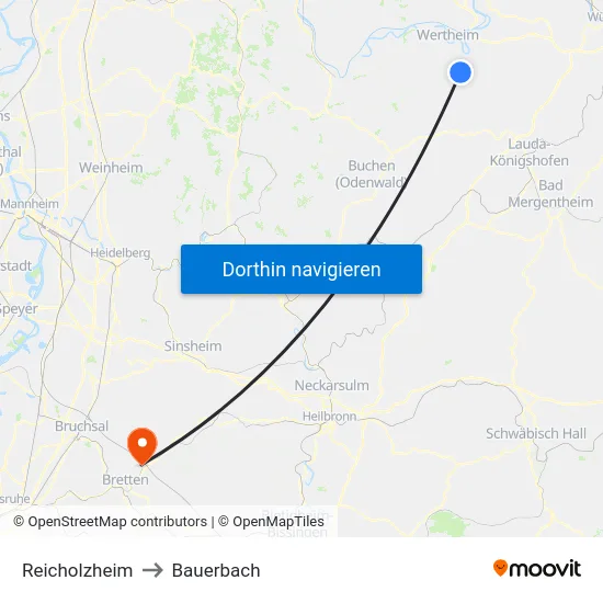 Reicholzheim to Bauerbach map