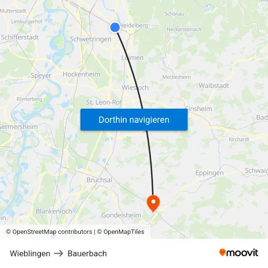Wieblingen to Bauerbach map
