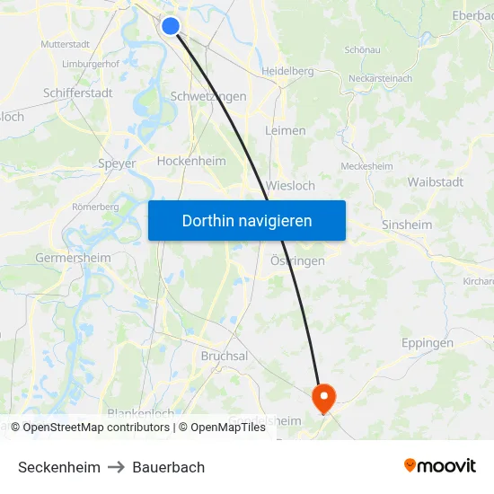 Seckenheim to Bauerbach map
