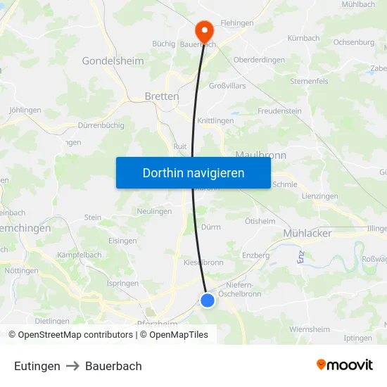 Eutingen to Bauerbach map
