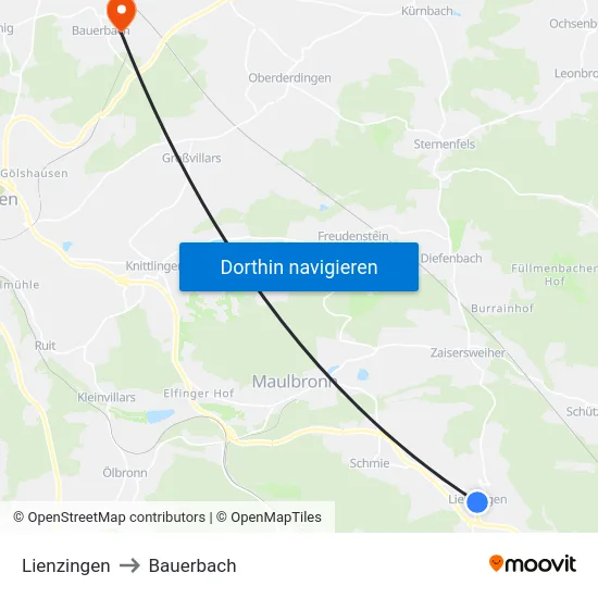 Lienzingen to Bauerbach map