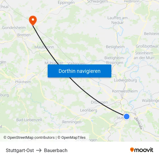 Stuttgart-Ost to Bauerbach map