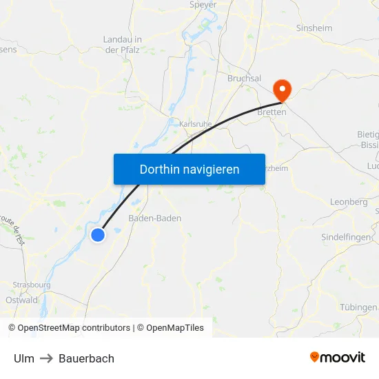 Ulm to Bauerbach map
