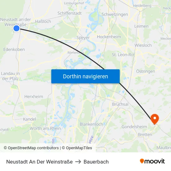 Neustadt An Der Weinstraße to Bauerbach map