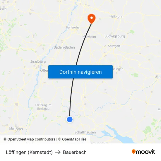 Löffingen (Kernstadt) to Bauerbach map