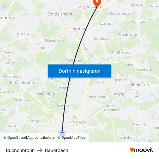 Büchenbronn to Bauerbach map