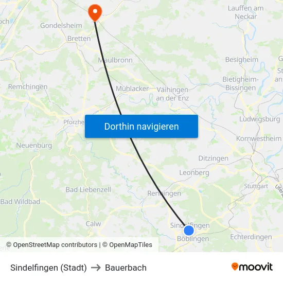 Sindelfingen (Stadt) to Bauerbach map