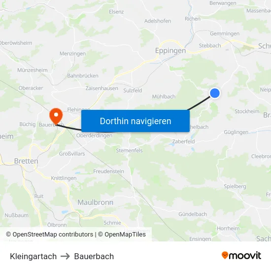 Kleingartach to Bauerbach map
