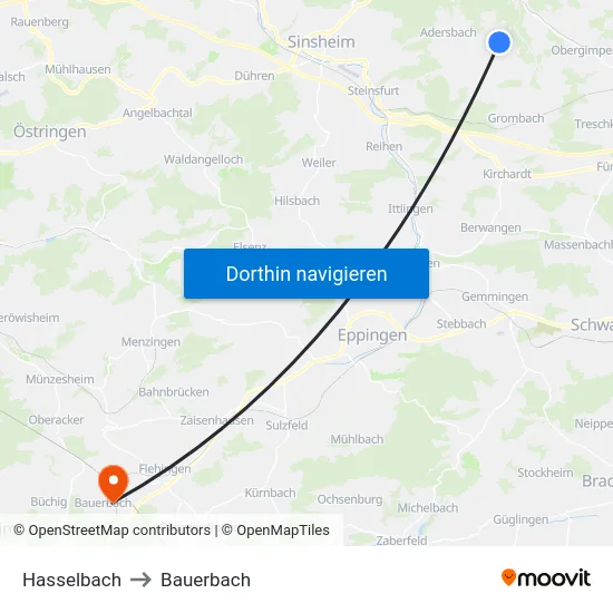 Hasselbach to Bauerbach map