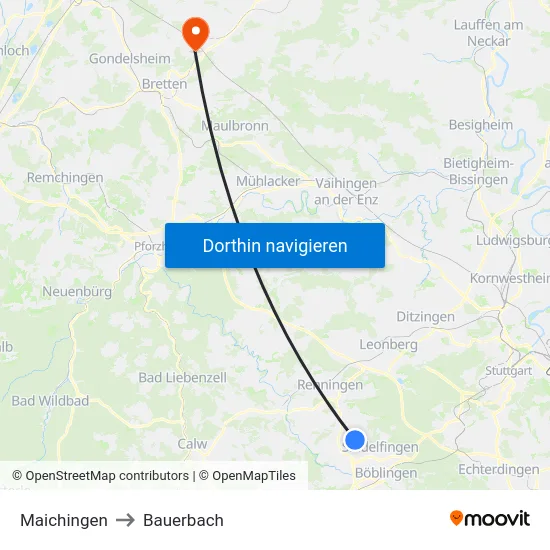 Maichingen to Bauerbach map