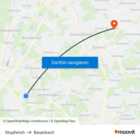 Stupferich to Bauerbach map