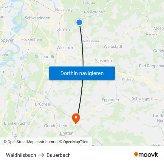 Waldhilsbach to Bauerbach map