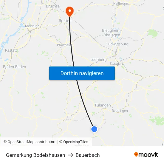 Gemarkung Bodelshausen to Bauerbach map