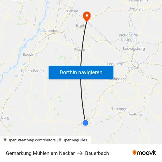 Gemarkung Mühlen am Neckar to Bauerbach map