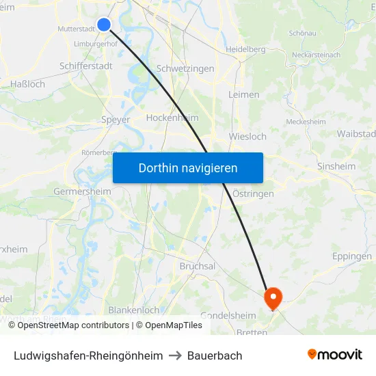 Ludwigshafen-Rheingönheim to Bauerbach map