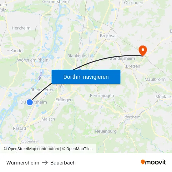 Würmersheim to Bauerbach map