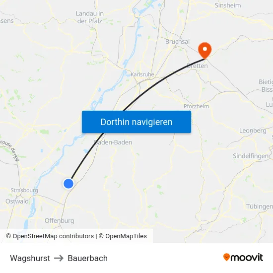 Wagshurst to Bauerbach map