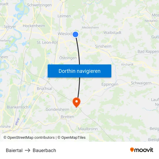 Baiertal to Bauerbach map